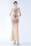 Glitter Black Bodycon Beaded Feather One Shoulder Evening Dress With Slit