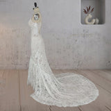 Mermaid White Halter Neck Lace Wedding Dress