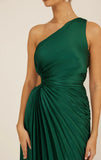 Panama Maxi Dress Kelly Green Pleated Dress With Side Cut Out