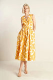 BOLD BLOOMS MUSTARD YELLOW MIDI DRESS