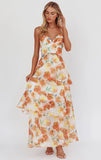 Makenna Maxi Dress Orange Floral Organza Tiered Dress