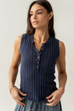 Lina Pointelle Knit Tank in Navy
