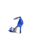 Square Open Toe Crystal Buckle Strap Chunky Heels