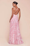IRIS GOWN BLUE A LINE SOFT CHIFFON PRINT DRESS