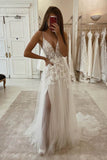 A line Attractive V neck Tulle Appliques Bohemian Wedding Dress