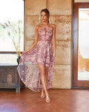 Jennifer Dress Embroidered Floral High Low Hemline