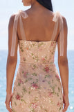 Champagne Sequin Floral Sheath Wedding Guest Dress with Slit