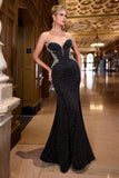 ETTA GOWN RHINESTONE EMBELLISHED STRAPLESS DRESS BLACK