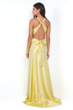 Odette Maxi Dress Yellow Open Back With Adjustable Bow Tie Detail