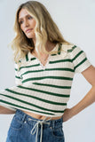 Tess Striped Collared Top in Green