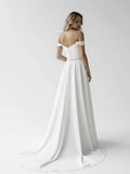 A Line Off the Shoulder Beaded Wedding Dress