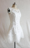 A Line Short Tulle Lace Satin Weddig Dress