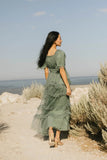 Eugena Ruffled Maxi Dress in Teal