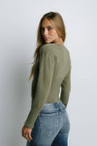 Julia Ribbed Cardigan in Olive FINAL SALE