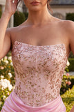 Strapless Pink Beaded Bodycon Corset Homecoming Dress