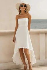 Simple White Strapless A Line High Low Holiday Party Dress