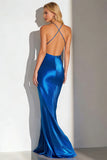 Simple Royal Blue Mermaid Spaghetti Straps Ruched Formal Dress