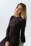 Bell Ruffle Maxi Dress in Brown