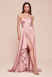 MIRANDA GOWN ONE SHOULDER SOFT SATIN A LINE DRESS