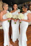 White One Shoulder Flower Mermaid Long Bridesmaid Dress