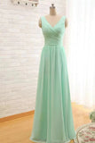 A Line Sleeveless Floor length Chiffon Bridesmaid Dress with Criss Cross