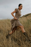 Opal Gingham Maxi Dress in Brown