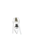 Pearl Ribbon Pointed Toe Ankle Strap Chunky Heel