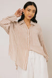 Gia Striped Button Up in Taupe FINAL SALE