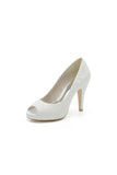 Navy Blue Lace Fishmouth High Heels