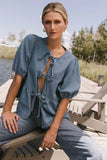 Natalia Peplum Tie Blouse in Light Wash FINAL SALE
