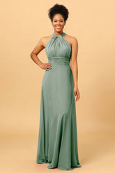 A Line Convertible Floor Length Chiffon Bridesmaid Dress