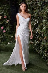 Audra Gown Off White ONE SHOULDER LUXE SATIN CORSET GOWN