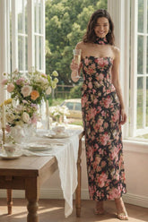 Strapless Corset 2 Piece Pink Floral Wedding Guest Dress with Streamer
