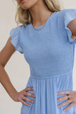 Cara Smocked Midi Dress in Blue FINAL SALE
