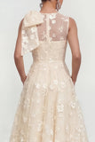 Floral Apricot A Line Bowed Midi Wedding Guest Dress