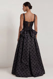 Black A Line Polka Dot Maxi Formal Dress with Bow