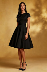 A Line Round Neck Satin Little Black Dress