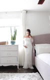 Strapless Long Sleeve A Line Maternity Lace Wedding Dress with Train
