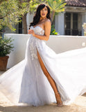 SOLAINE GOWN HAZE BLUE STRAPLESS BUSTIER CORSET A LINE DRESS