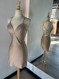 NOVALEE MINI CHAMPAGNE HOT STONE LACE UP DRESS