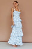 Molly Maxi Dress Blue Floral Tiered Dress with Bow