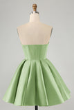 Cute Green A Line Sweetheart Corset Short Homecoming Dress with Beading