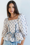 Jerzey Floral Peplum Blouse in Ecru