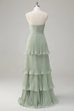 Dusty Sage A Line Sweetheart Tiered Chiffon Floor Length Dress