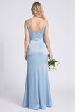 Satin Mermaid Eucalyptus Bridesmaid Dress with Slit