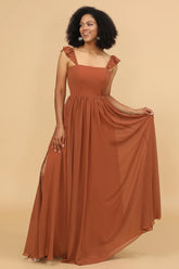 A Line Floor Length Chiffon Bridesmaid Dress With Ruffles