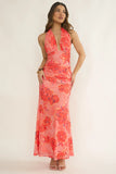 Pink Hibiscus Halter Maxi Dress