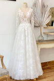 A Line Illusion Crew Neck White Lace Wedding Dress