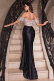 LANA GOWN EMBELLISHED OFF THE SHOULDER SATIN GOWN