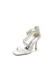 Beaded Square Open Toe Ankle Strap Satin Stiletto Heels